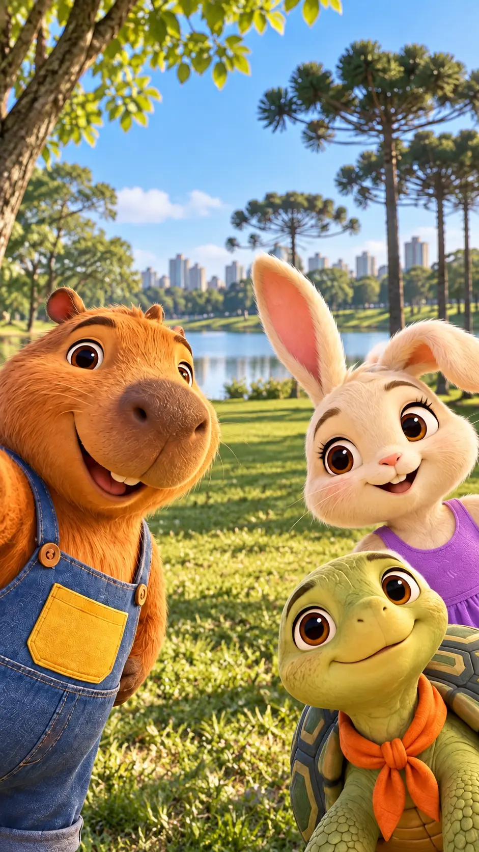 Pipo, Lila e Teco em Selfie no Parque Barigui