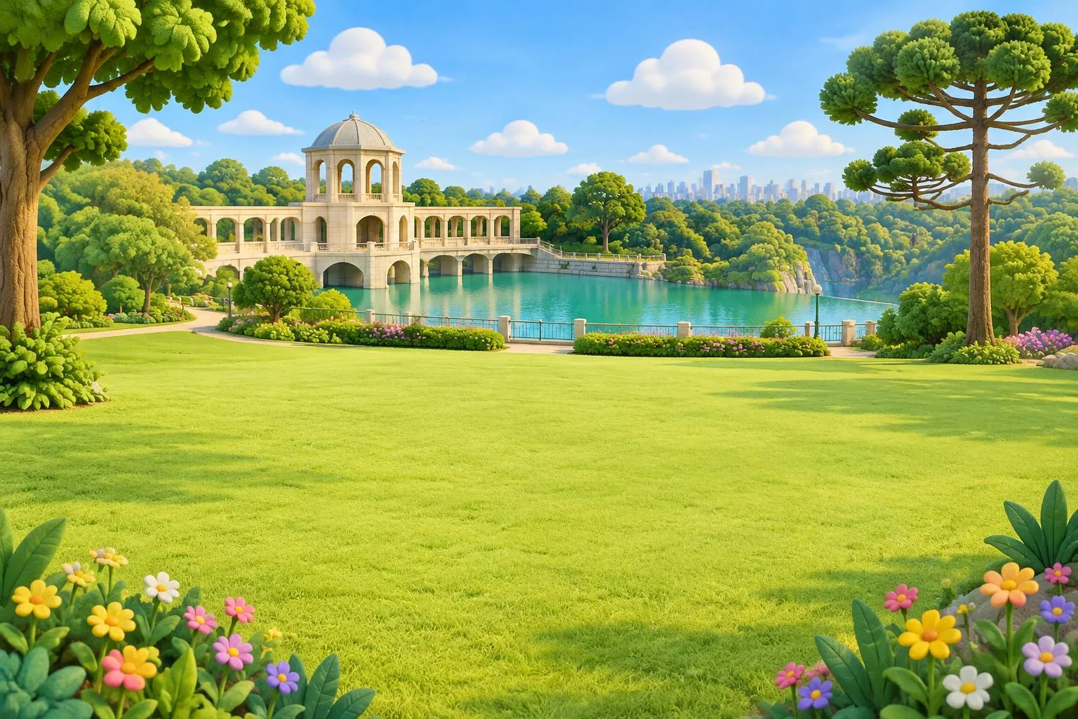 Caminhos e vegetação em uma ilustração inspirada no Parque Tanguá